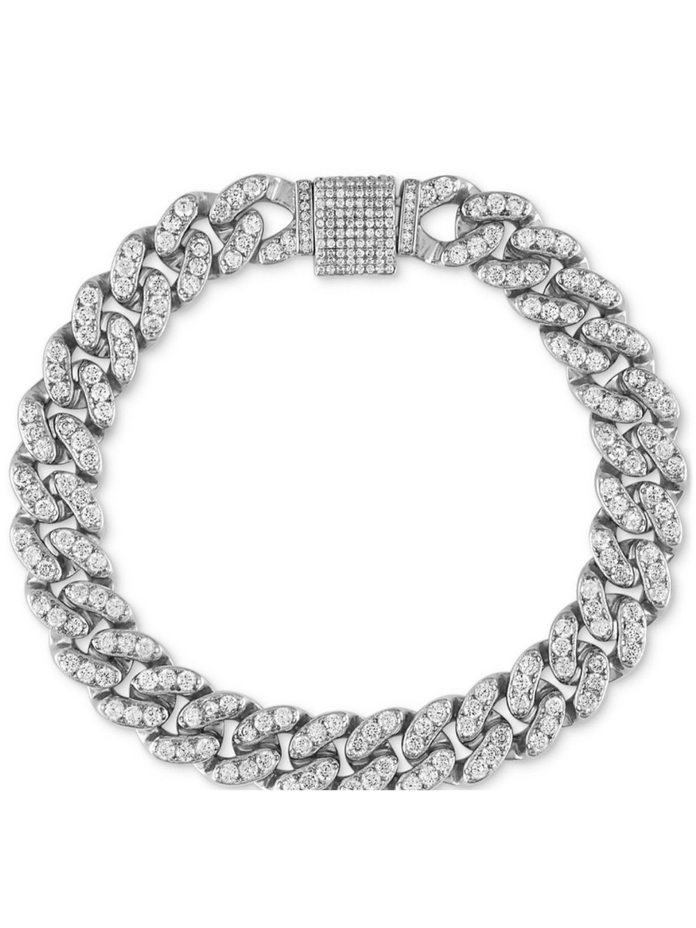 Macy's Silver Cubic Zirconia Curb Link Bracelet - White Crystal